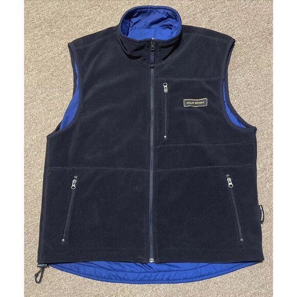 Vintage 90s Large Polo Sport Ralph Lauren Reversible Full Zip Fleece Vest - Picture 1 of 9
